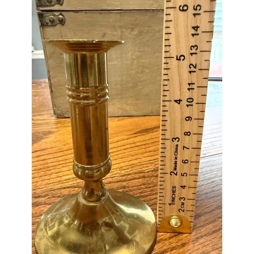 Williamsburg Pottery Solid Brass Candlestick Holder Vintage Gold Spindle 5.5 in